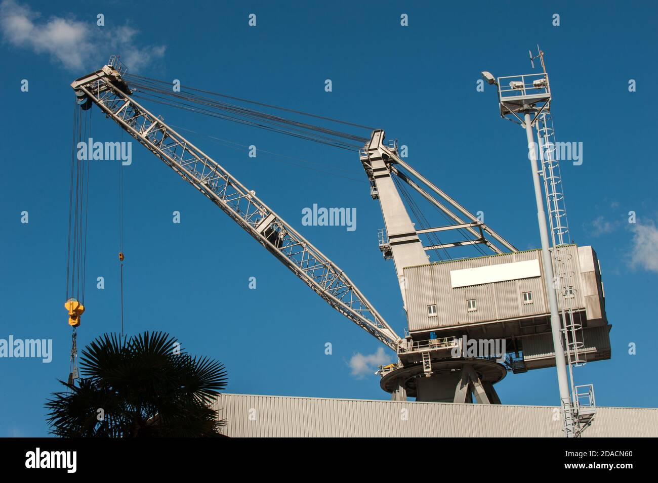 View on Fincantieri shipyard with cranes, coils, from Castellamare di Stabia, Naples Stock Photo