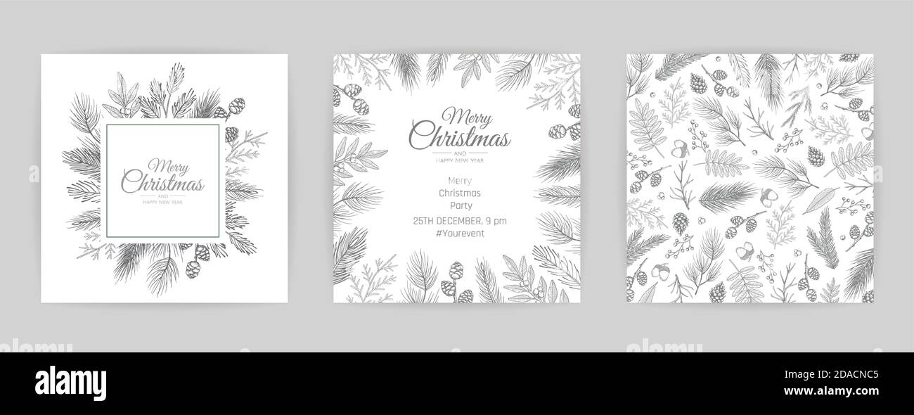 Merry Christmas greeting card with new years tree. Vector holiday ...