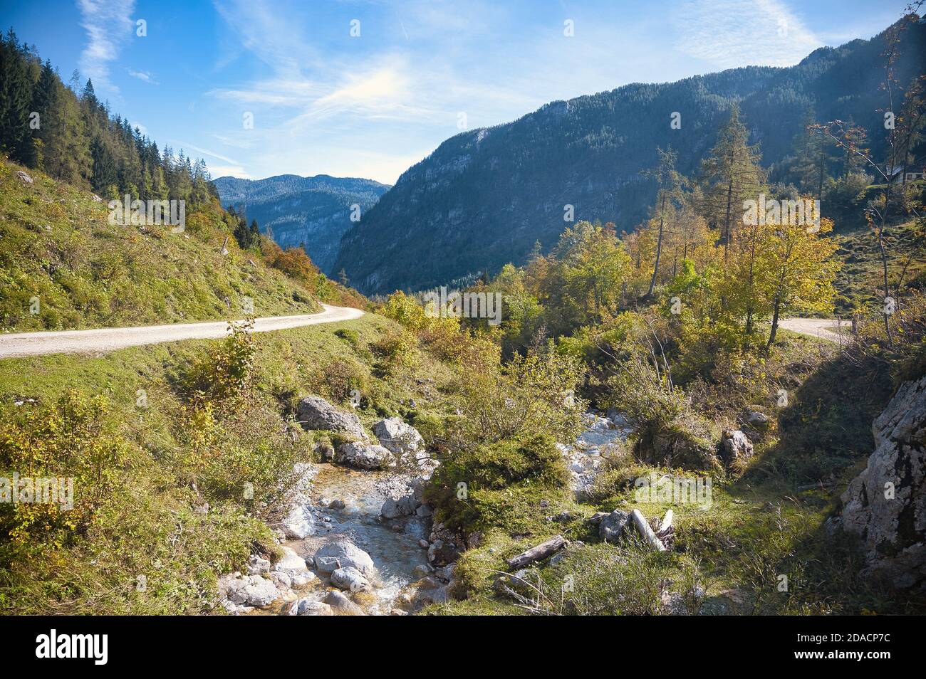 Autumnal atmosphere on the Unterjoch Alm in the Berchtesgaden Alps Stock Photo