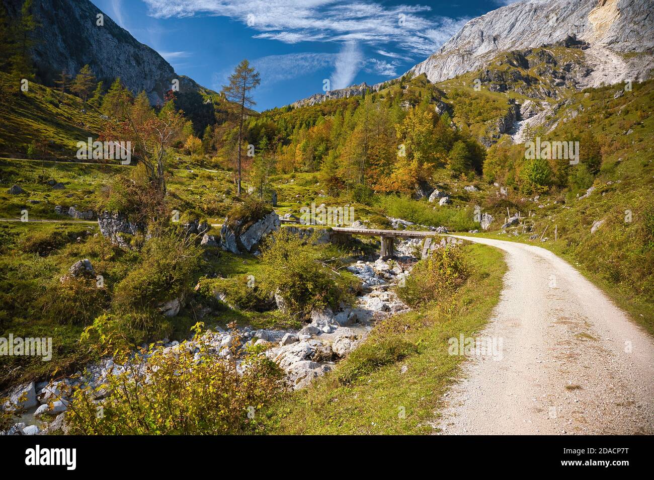 Autumnal atmosphere on the Unterjoch Alm in the Berchtesgaden Alps Stock Photo