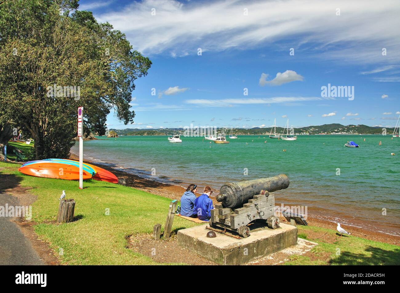 Beach waterfront, Russell, Bay of Islands, Northland Region, North Island, New Zealand Stock Photo