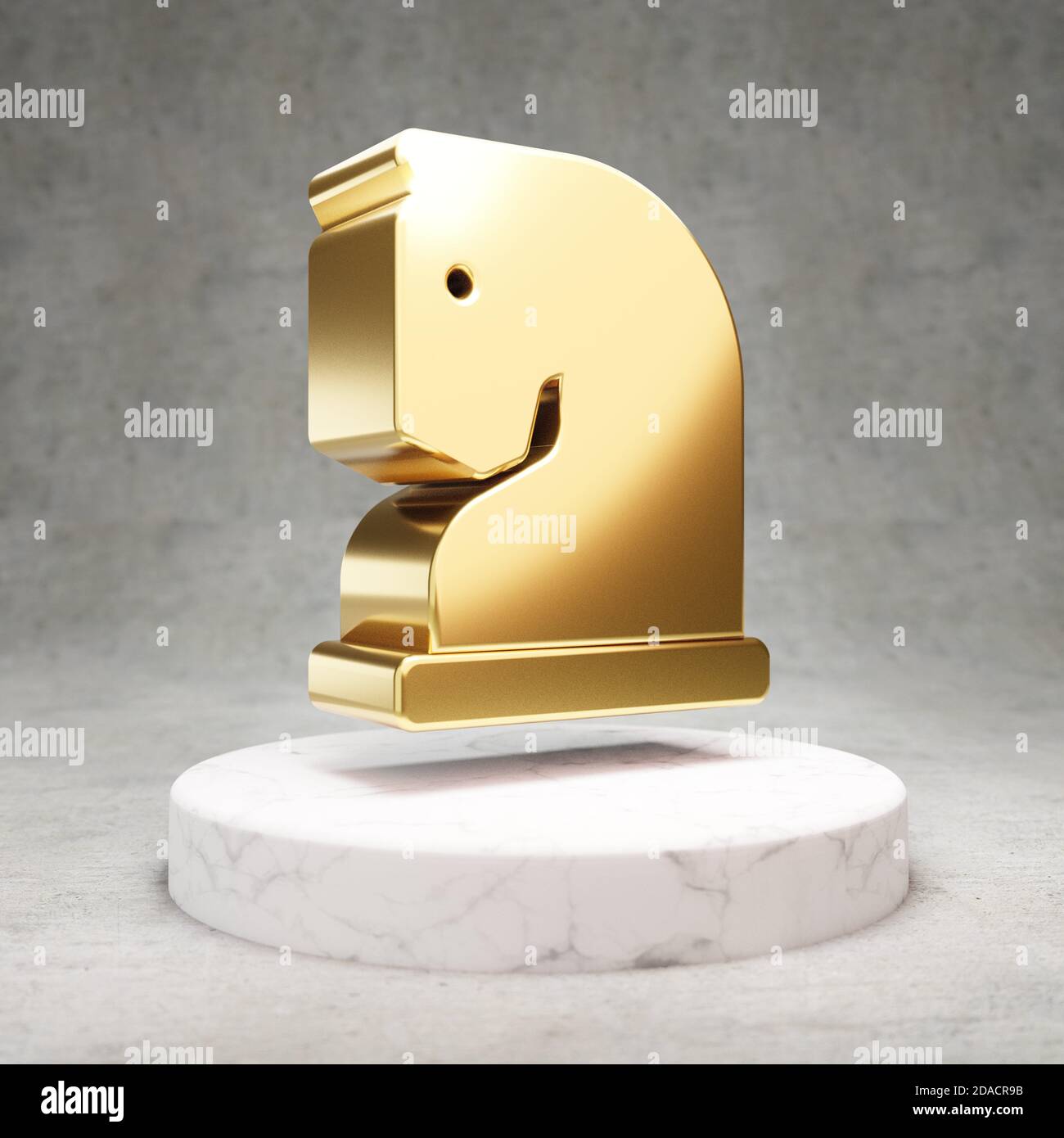 Chess Knight icon. Gold glossy Chess Knight symbol on white marble ...