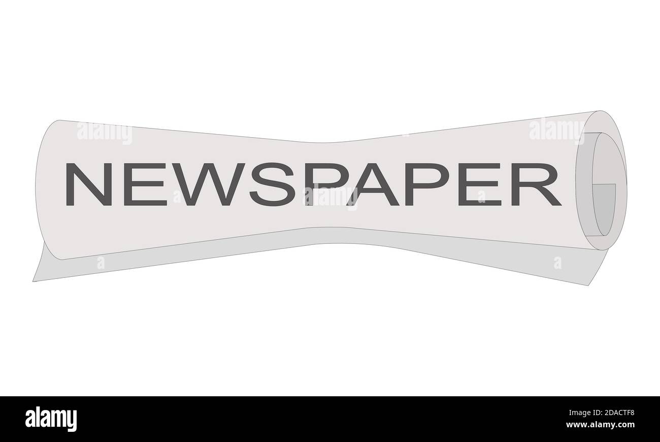 Roll of newspaper with Newspaper headline isolated on white background