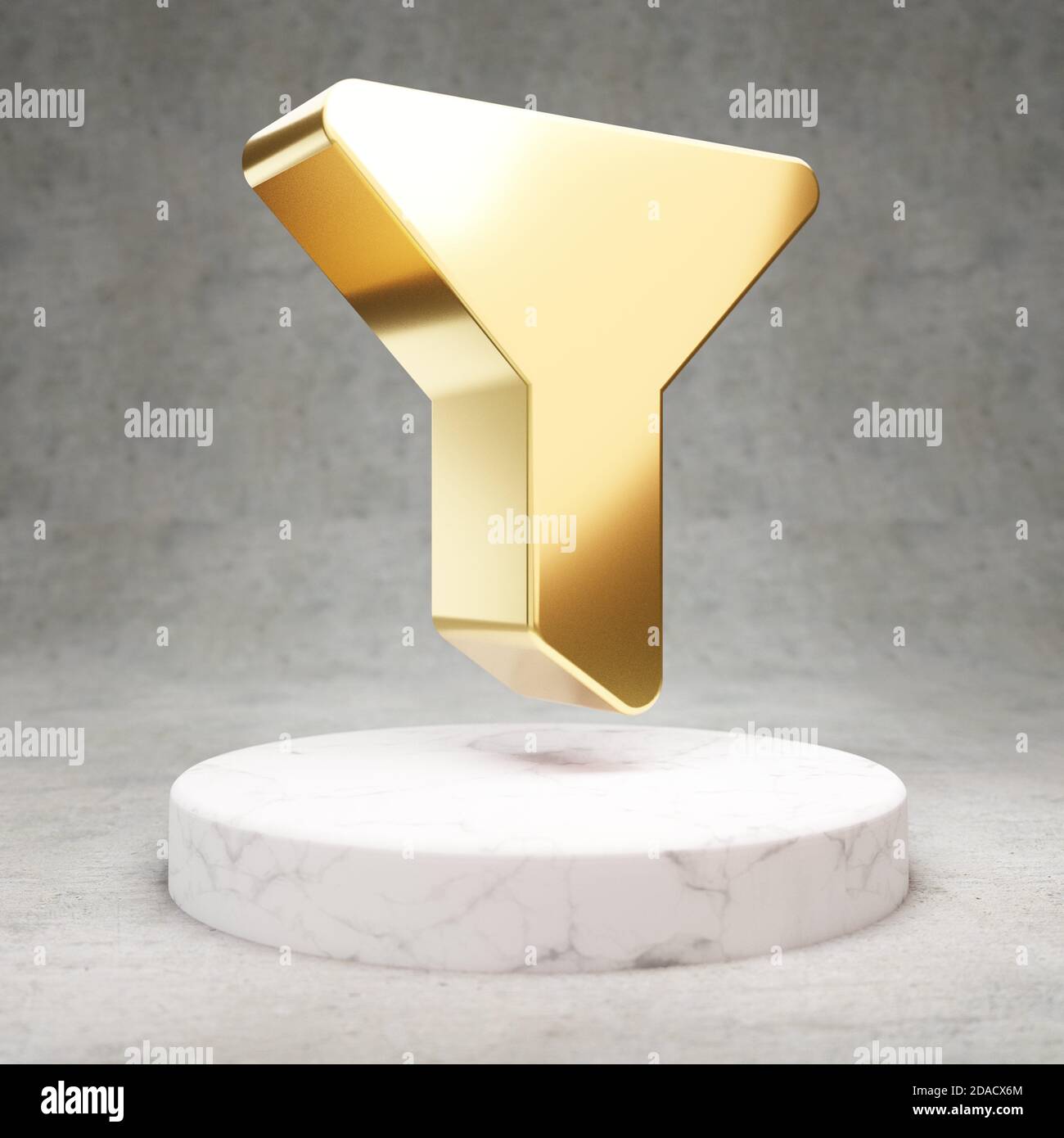 Filter icon. Gold glossy Filter symbol on white marble podium. Modern ...