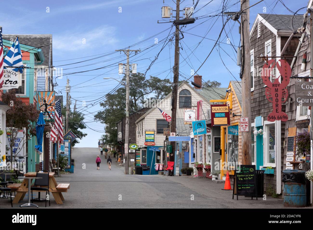 Shops along Bearskin Neck in Rockport, Massachusetts on Cape Ann (Essex County), United States. Stock Photo