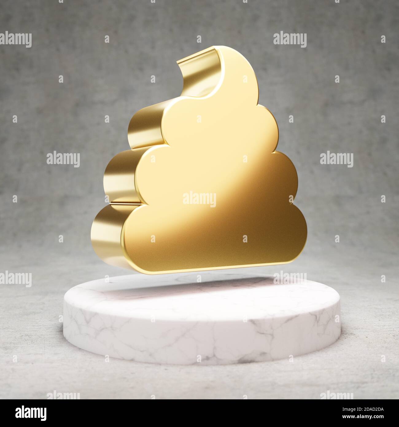 Poo icon. Gold glossy Poo symbol on white marble podium. Modern icon ...