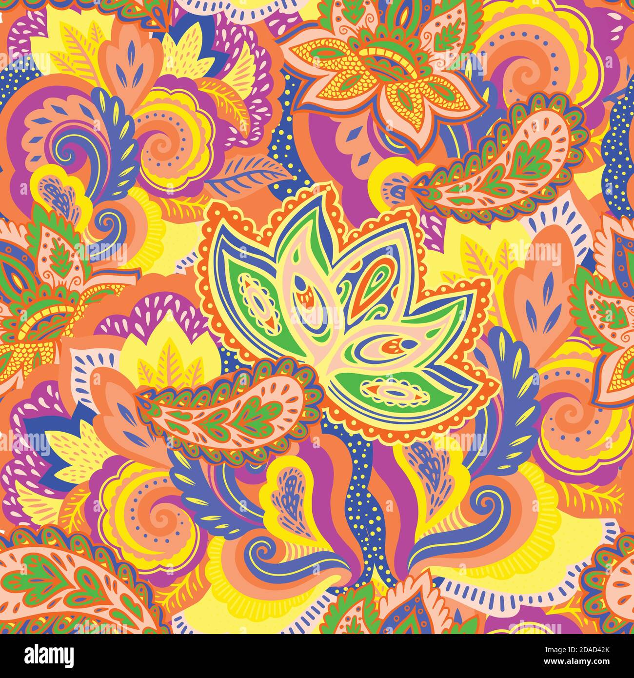 Seamless pattern with complex ornament elements in ornate oriental paisley style. Stock Vector