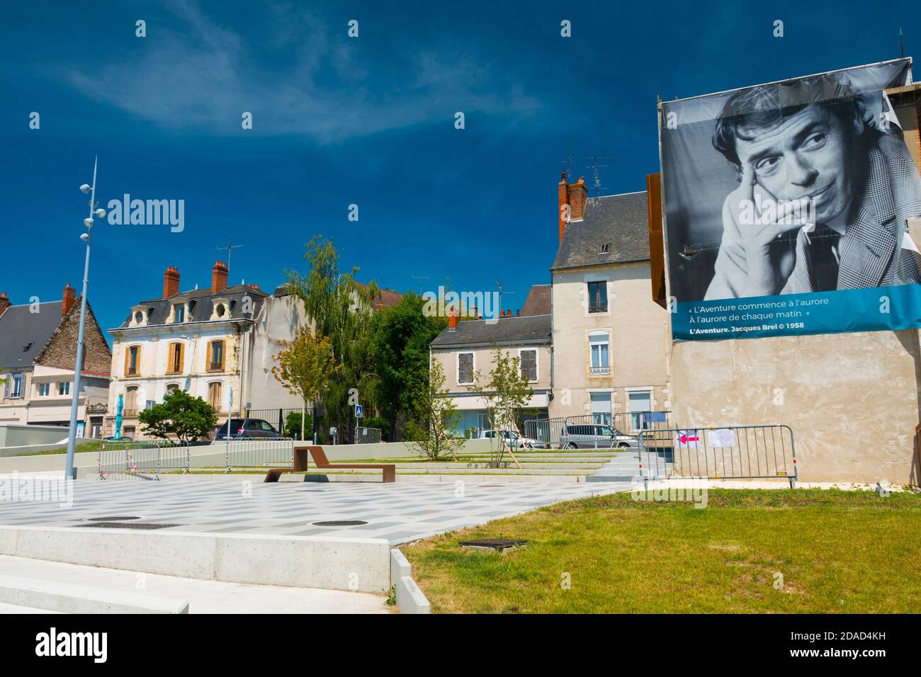 France, Cher (18), Vierzon, place Jacques Brel in homage to his song 'Vesoul' where he quotes the city Stock Photo