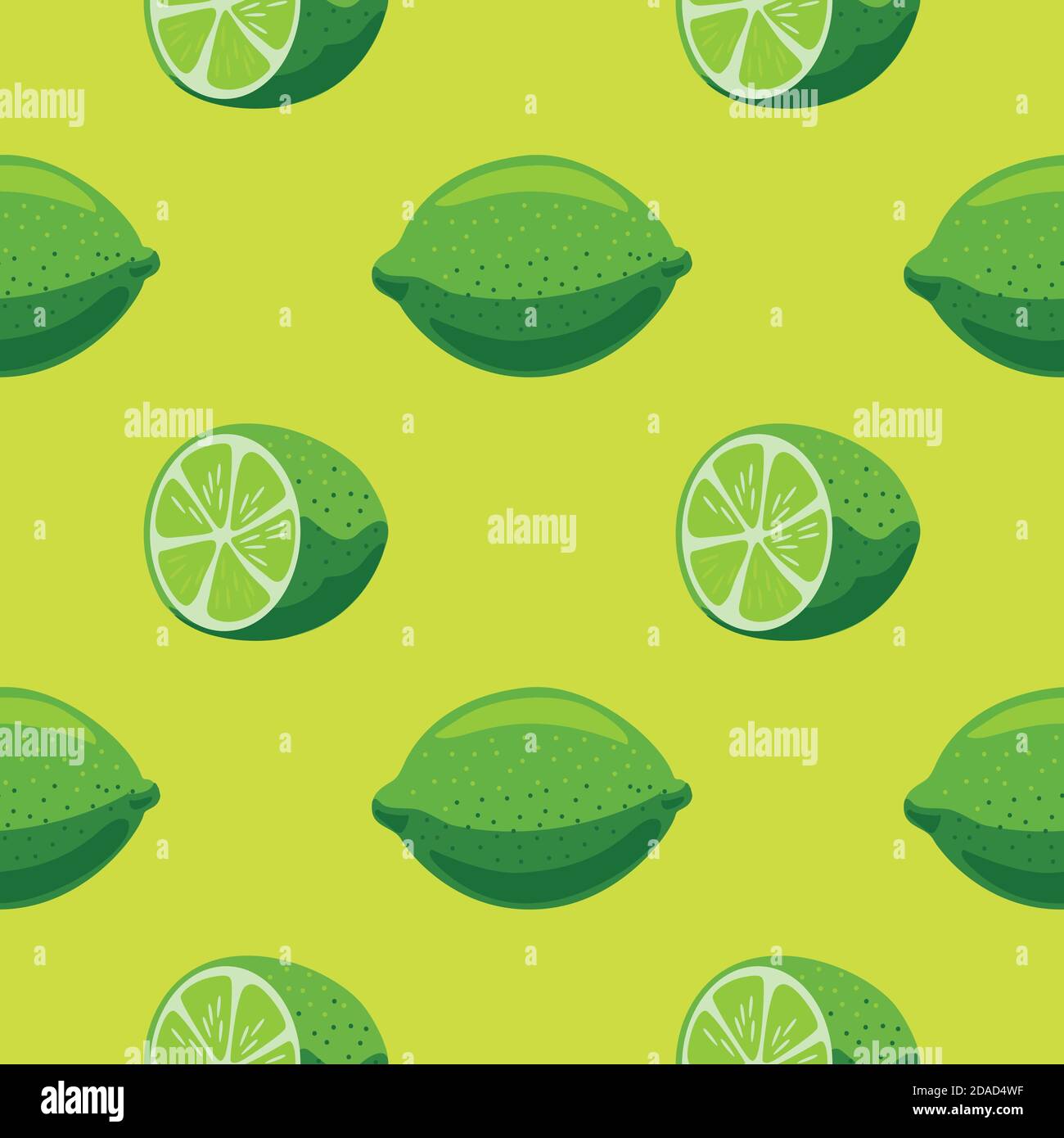 Cute regular seamless pattern with lime fruits and slices. Stock Vector