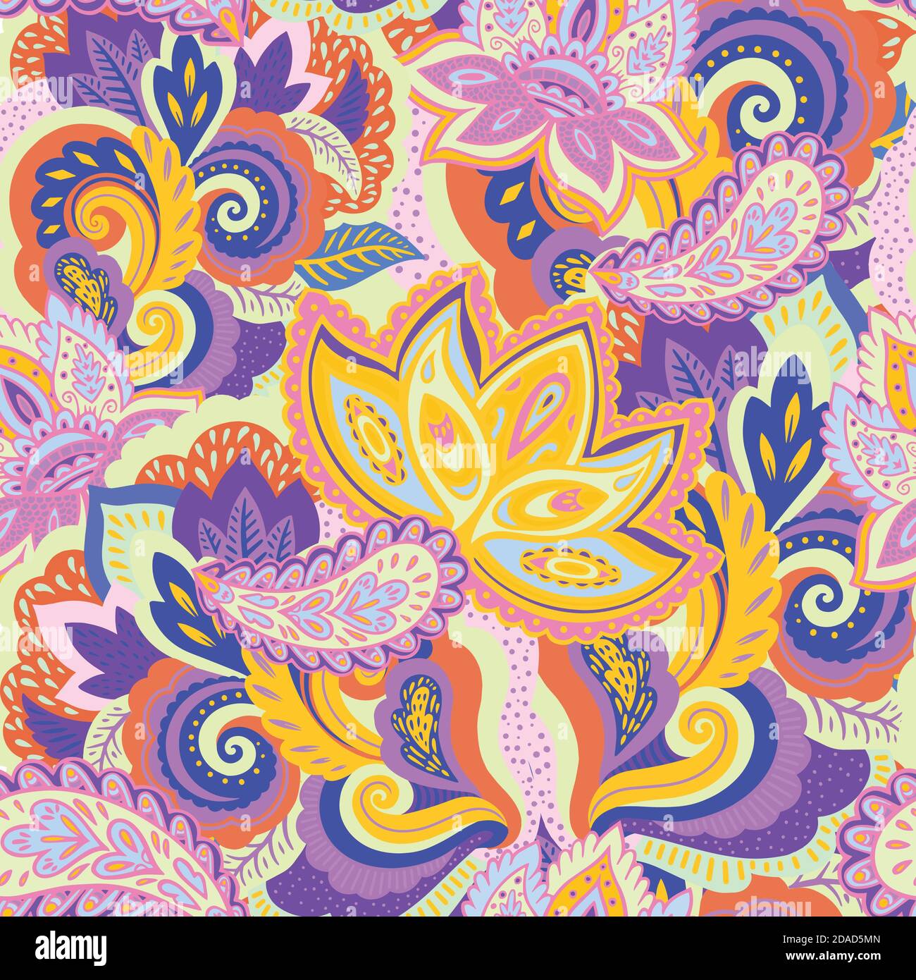 Seamless pattern with complex ornament elements in ornate oriental paisley style. Stock Vector