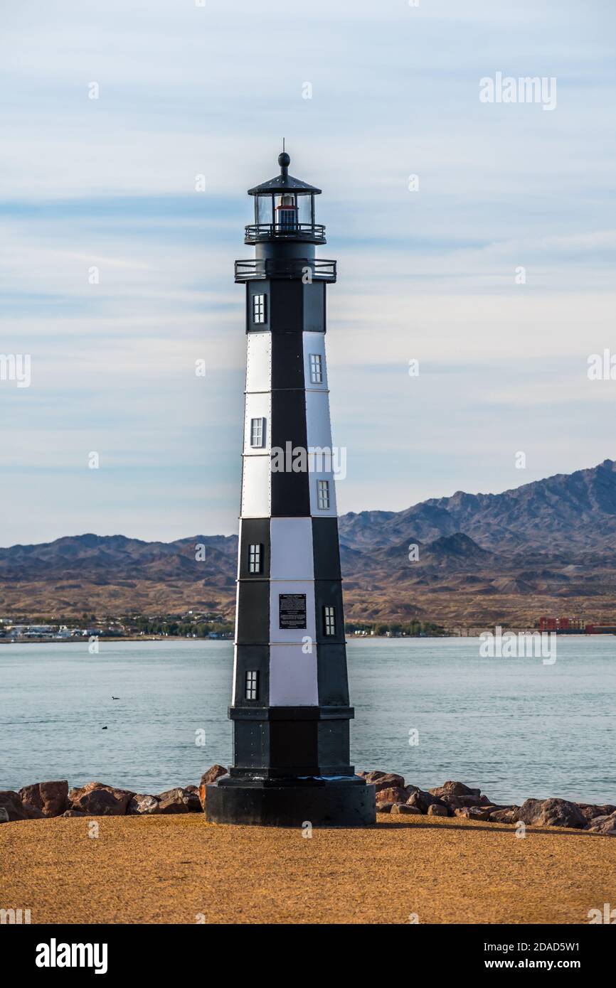 A black and white Lake Havasu Lighthouse in Arizona Stock Photo Alamy