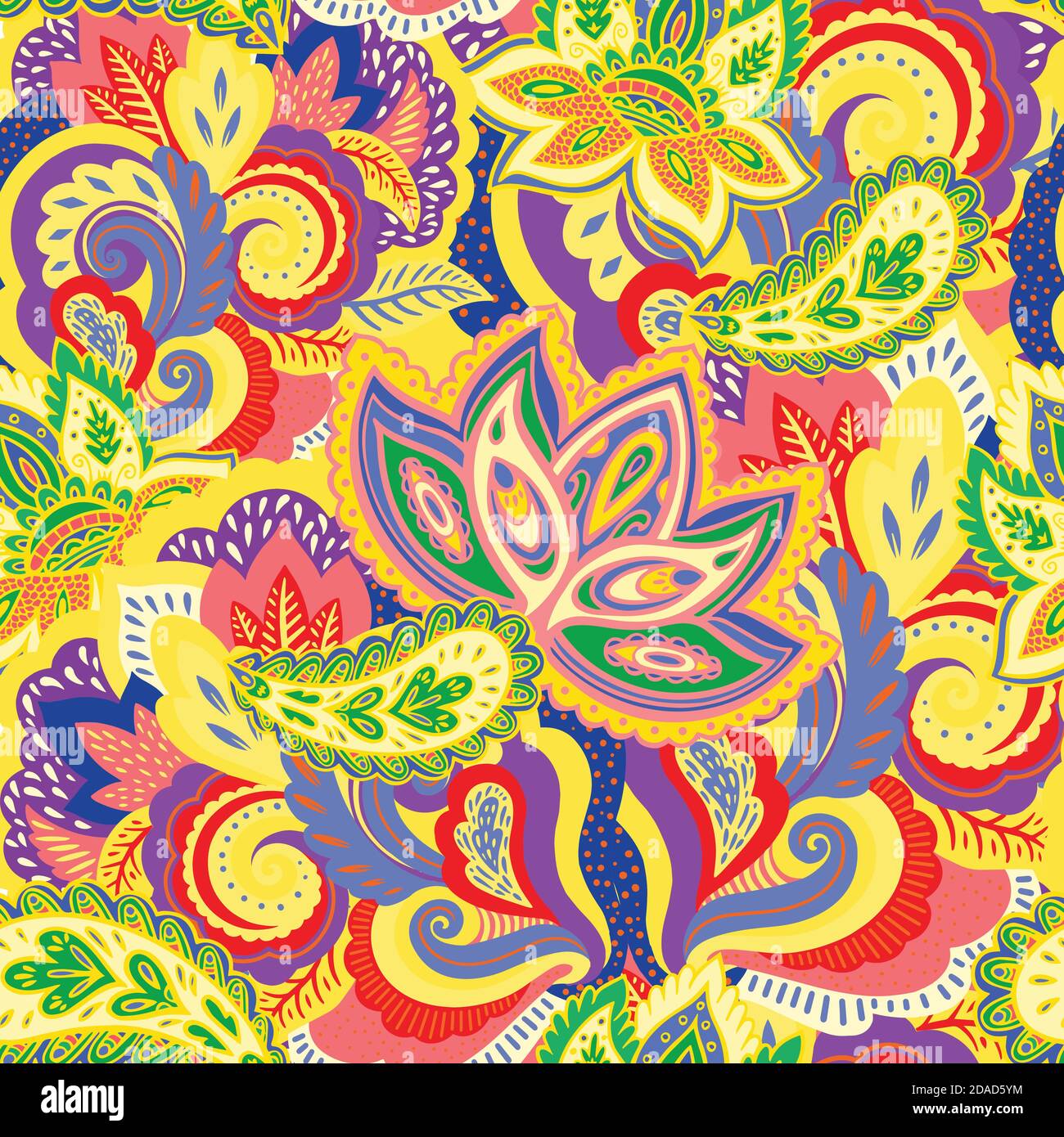 Seamless pattern with complex ornament elements in ornate oriental paisley style. Stock Vector