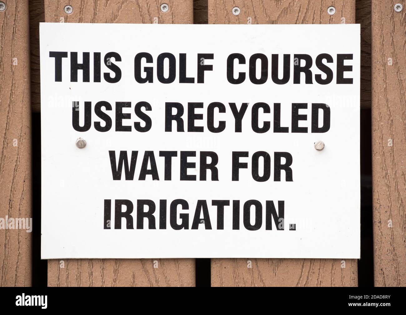 Irrigation water sign at Alpine Meadows Golf Course in Enterprise, Oregon. Stock Photo