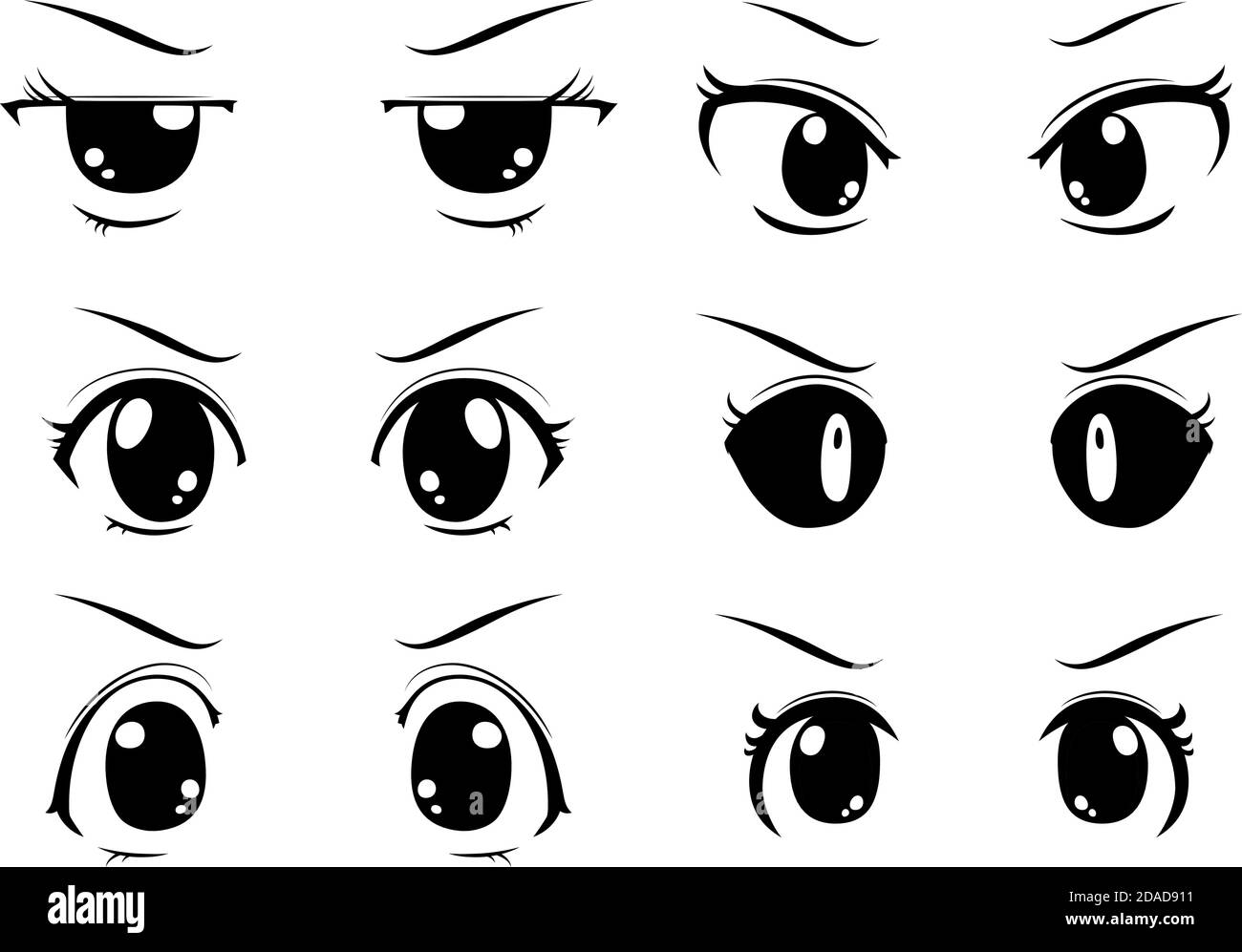 Premium Vector | Six pairs of anime eyes look. manga style. japanese comic.  hand drawn vector illustration for print. isolated on white.