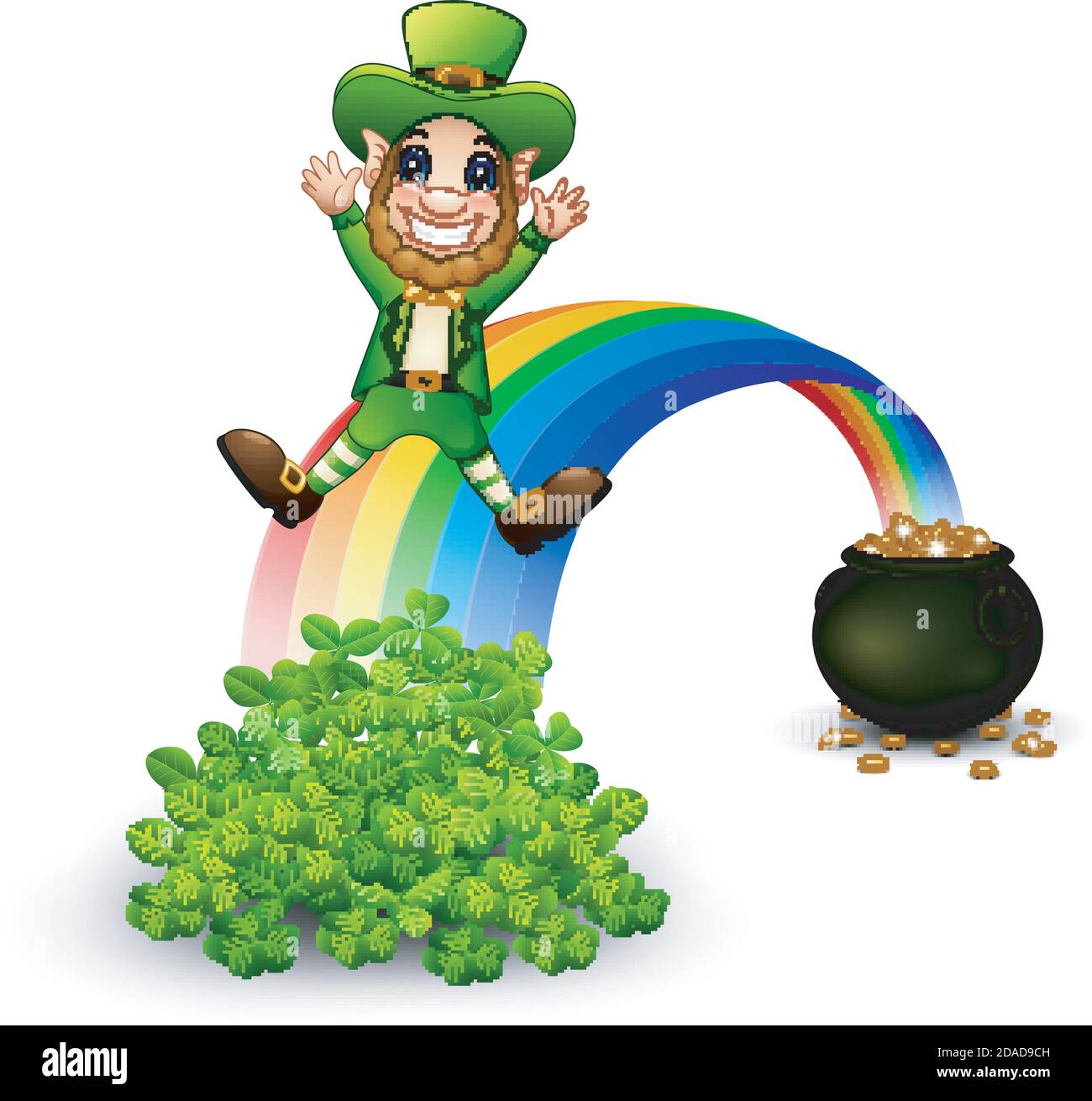 Vector illustration of Cartoon leprechaun sliding down the rainbow Stock Vector Image & Art Alamy