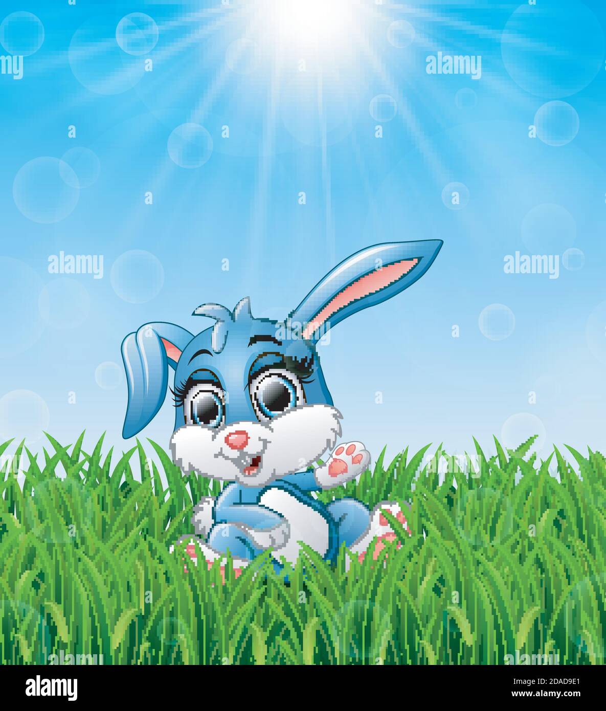 Vector illustration of Cartoon rabbit sitting in the grass on a ...