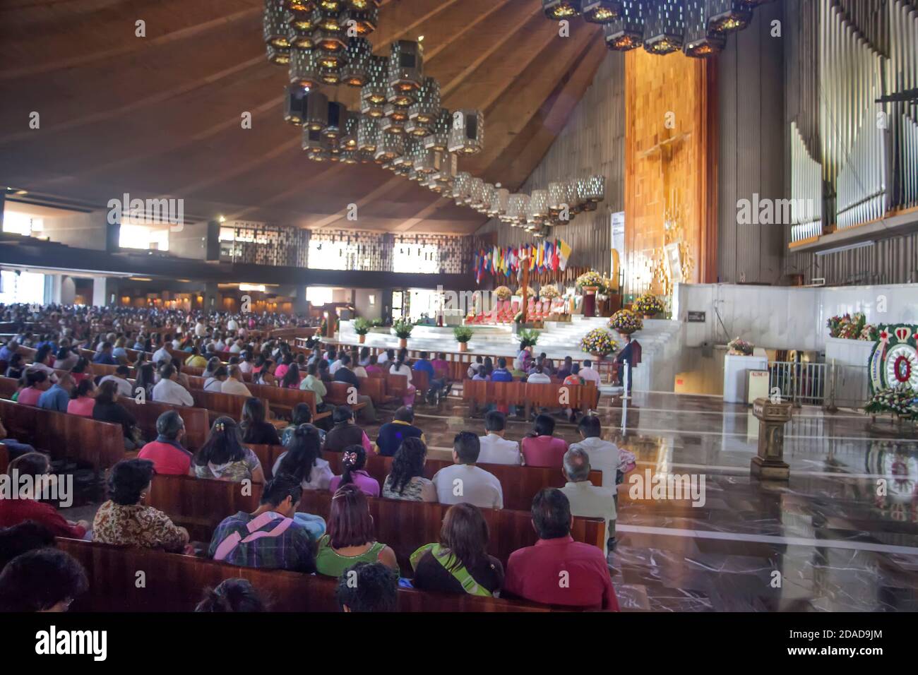 Mass at the New Basilica of Our Lady of Guadalupe, Mexico City, Mexico Stock Photo