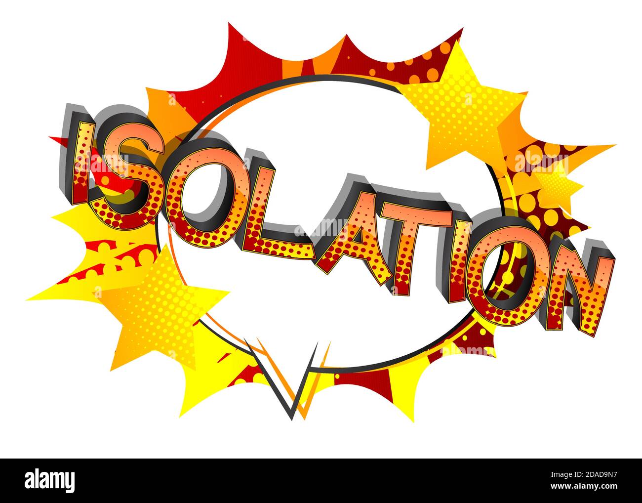 Isolation. Comic book style cartoon words on abstract colorful comics background. Stock Vector