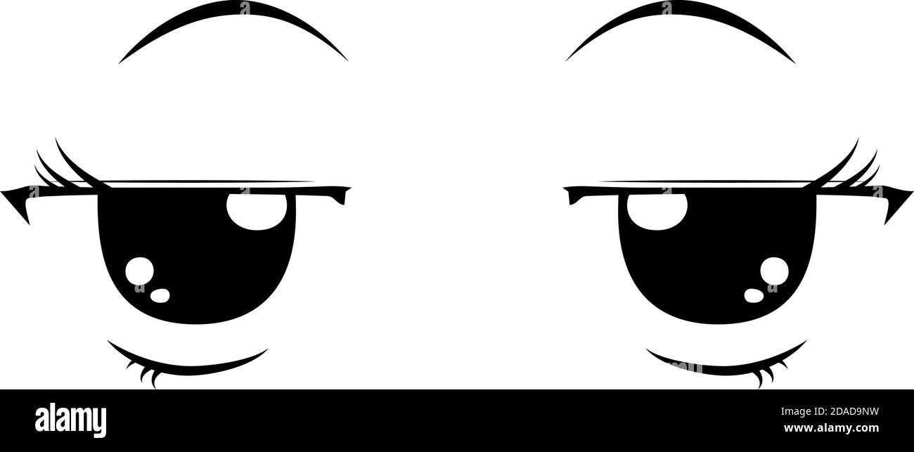 This Is A Illustration Of Cute Anime Style Big Black Eyes With Normal Facial Expressions Stock
