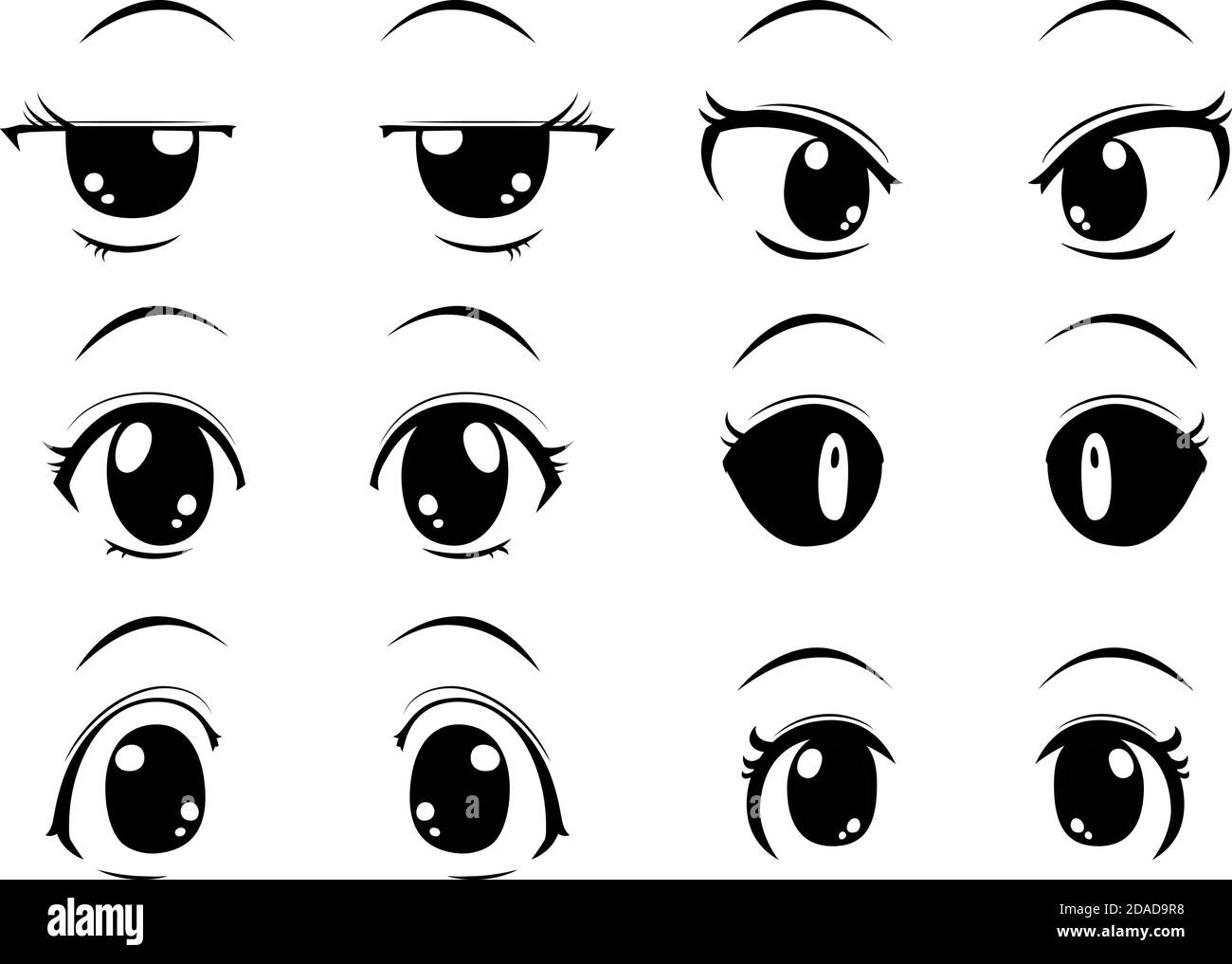 This is a illustration of Cute animestyle big black eyes with normal