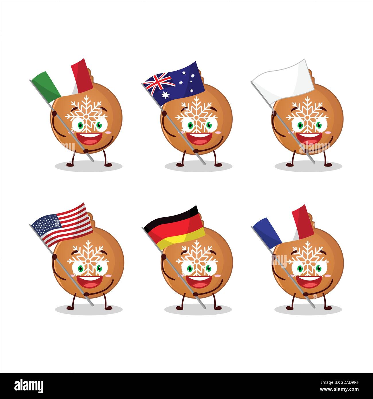 christmas ball cookies cartoon character bring the flags of various