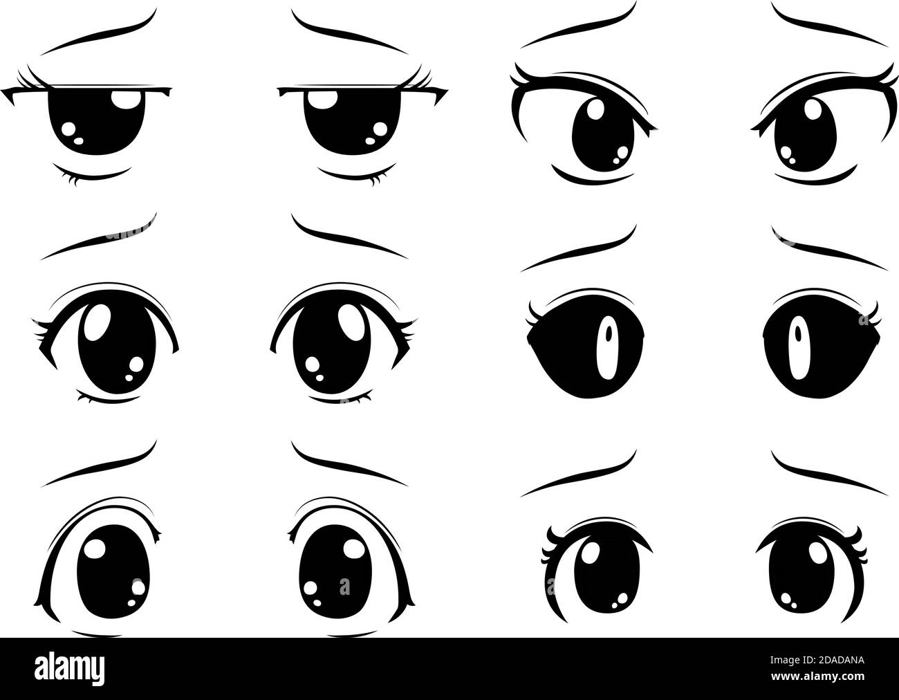 This is a illustration of Cute anime-style big black eyes with a sad ...