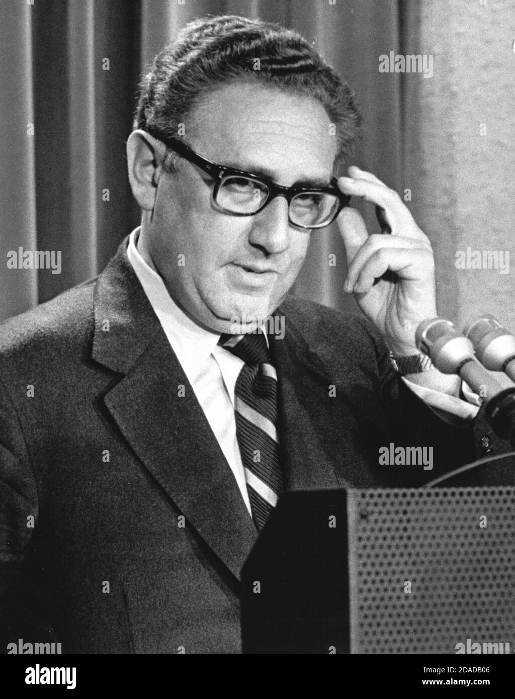 United States National Security Advisor Henry A. Kissinger briefs reporters on his trip to Beijing and Hanoi in the press briefing room of the White House in Washington, DC on February 22, 1973. Kissinger announced that two American POWs held by the Chinese since 1957 will be released and he also announced diplomatic relations would begin with China in the form of a Chinese delegation to the US.Credit: Benjamin E. 'Gene' Forte/CNP | usage worldwide Stock Photo