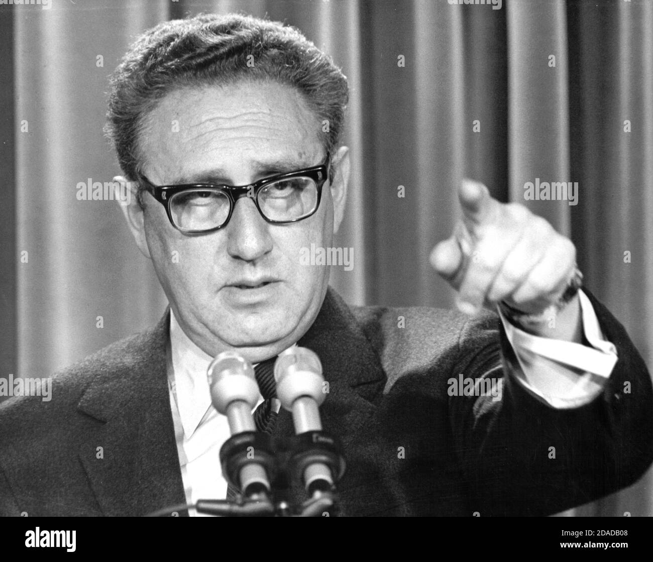 United States National Security Advisor Henry A. Kissinger briefs reporters on his trip to Beijing and Hanoi in the press briefing room of the White House in Washington, DC on February 22, 1973. Kissinger announced that two American POWs held by the Chinese since 1957 will be released and he also announced diplomatic relations would begin with China in the form of a Chinese delegation to the US.Credit: Benjamin E. 'Gene' Forte/CNP | usage worldwide Stock Photo