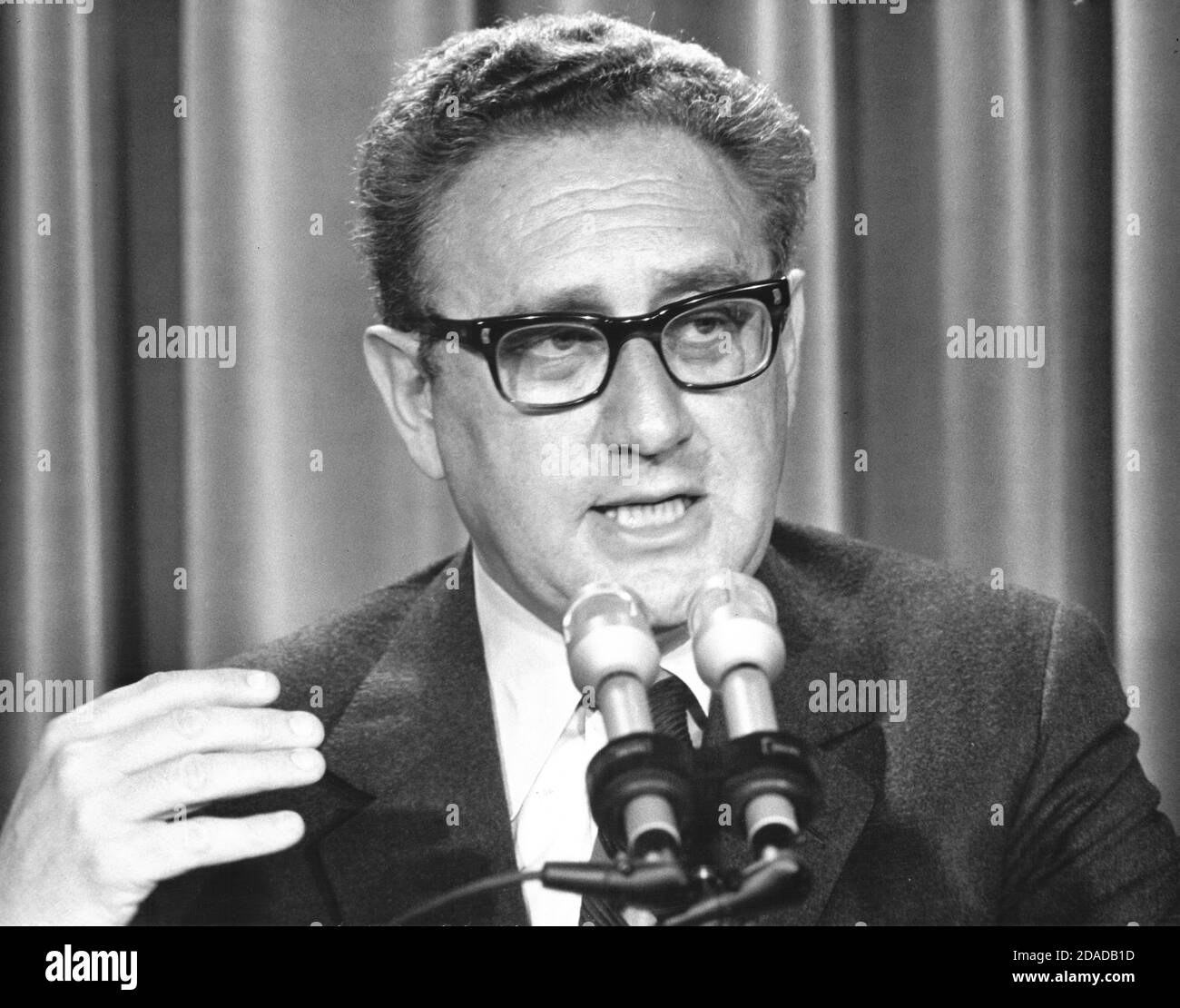 United States National Security Advisor Henry A. Kissinger briefs reporters on his trip to Beijing and Hanoi in the press briefing room of the White House in Washington, DC on February 22, 1973. Kissinger announced that two American POWs held by the Chinese since 1957 will be released and he also announced diplomatic relations would begin with China in the form of a Chinese delegation to the US.Credit: Benjamin E. 'Gene' Forte/CNP | usage worldwide Stock Photo