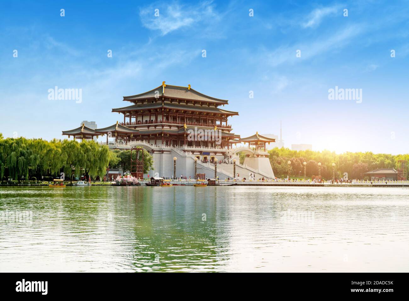 The Ziyun Tower was built in 727 AD and is the main building of the Datang Furong Garden, Xi'an, China. Stock Photo