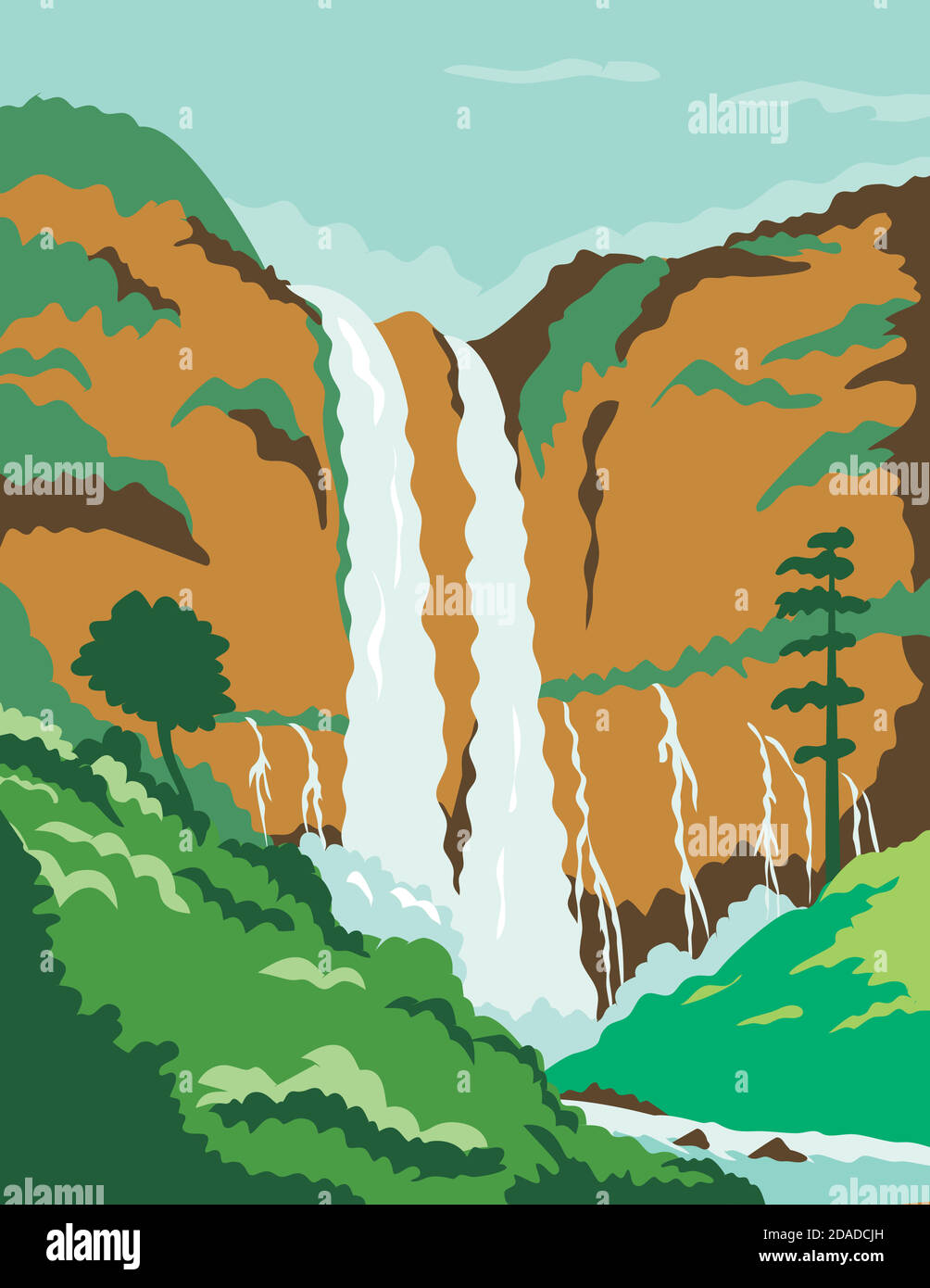 WPA poster art of the Maria Cristina Falls or twin falls, a waterfall of Agus River in Northern Mindanao region of the Philippines done in works proje Stock Vector