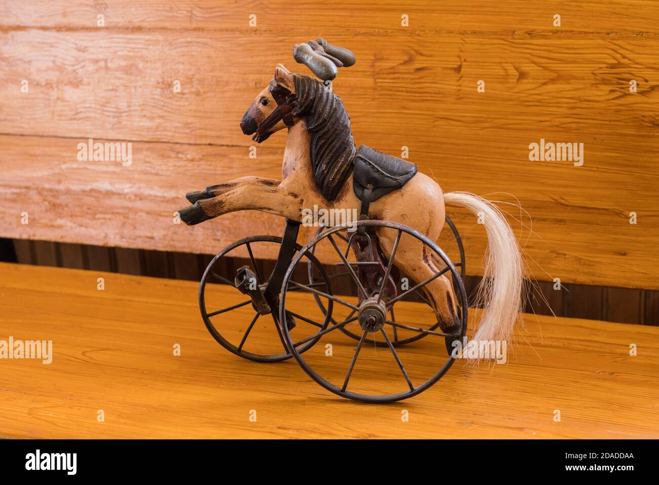 Vintage tricycle horse toy donated to the Henry schoolhouse museum in Wayan, Idaho Stock Photo