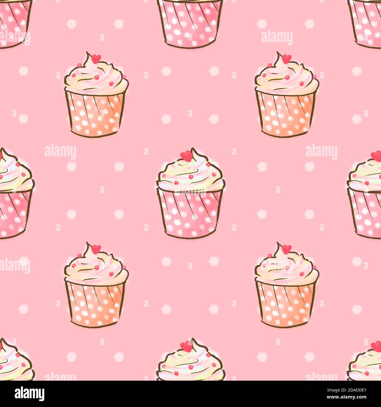 The digital painting of pink cupcakes seamless pattern background ...