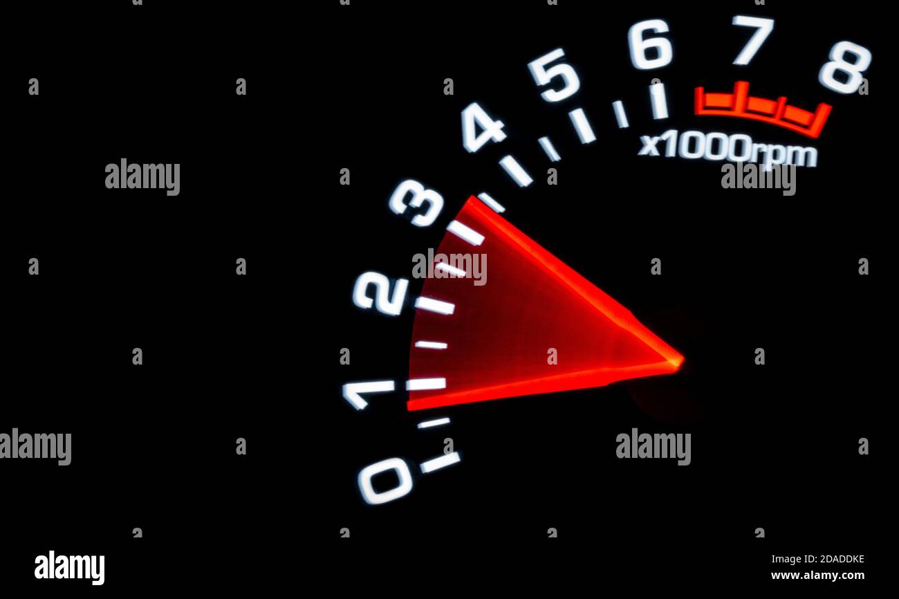 Close up shot of a tachometer in car. Car dashboard. Dashboard details