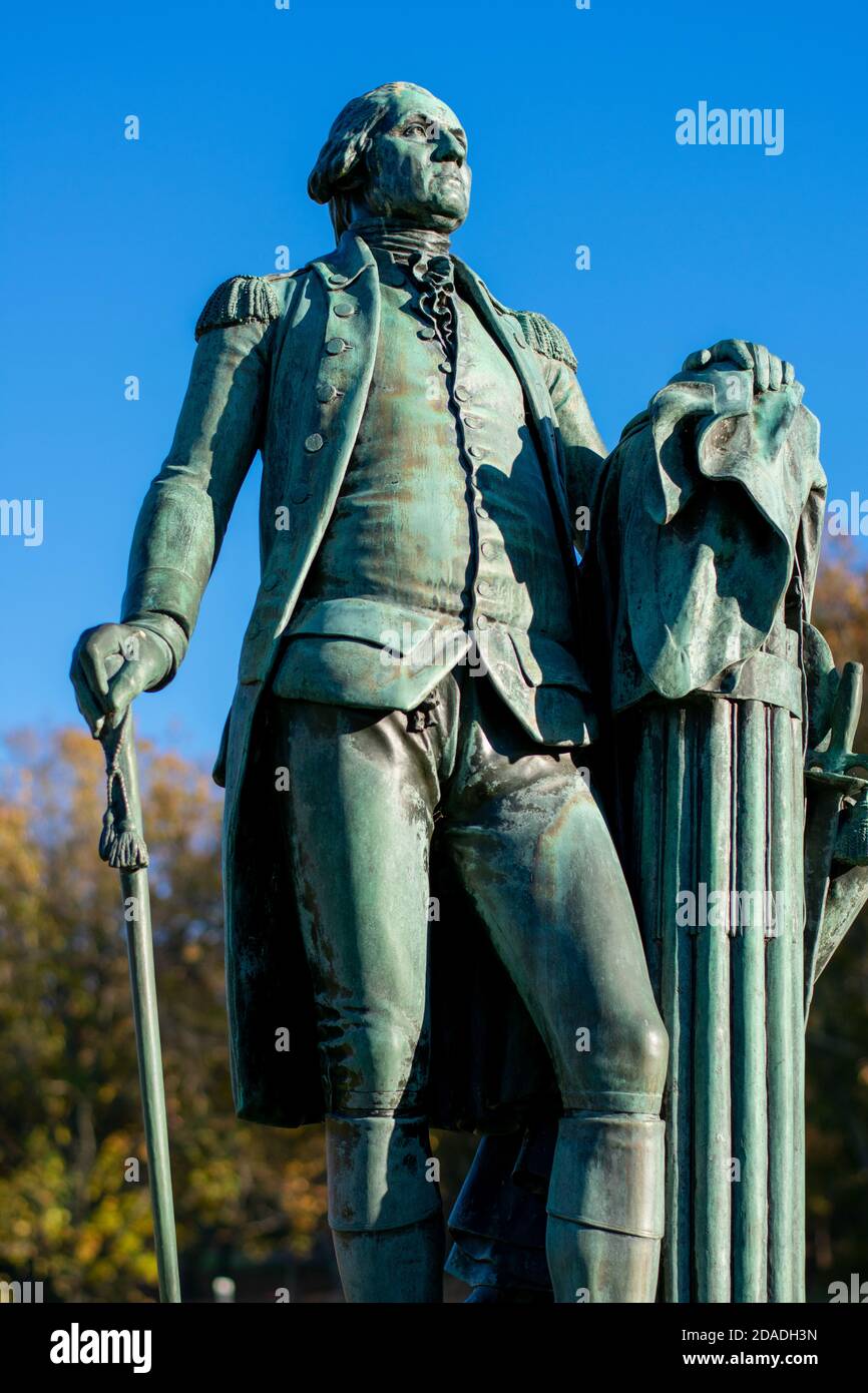 The Statue of General George Washington at Valley Forge National Historical Park on a Clear Autumn Day Stock Photo