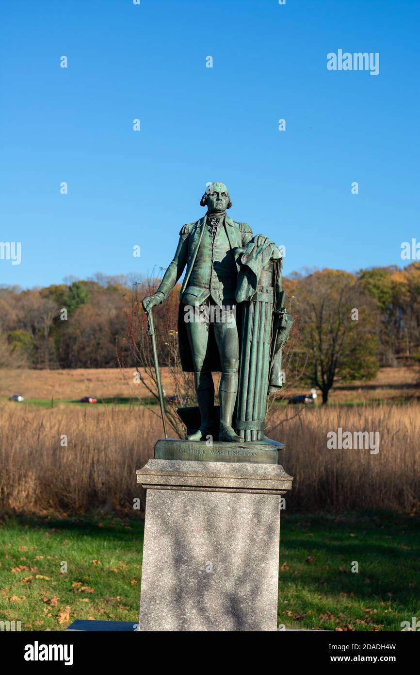 The Statue of General George Washington at Valley Forge National Historical Park on a Clear Autumn Day Stock Photo