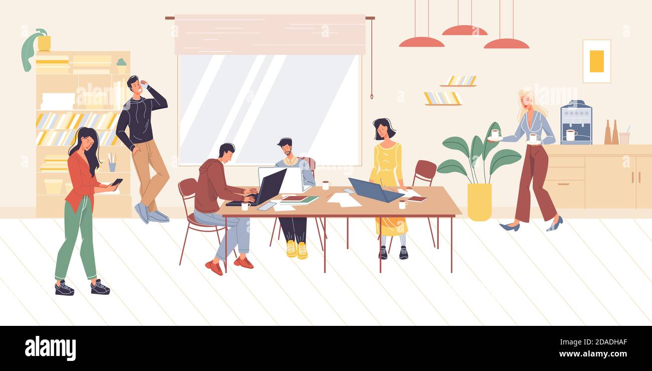 Workflow of business people flat vector illustration concept Stock ...