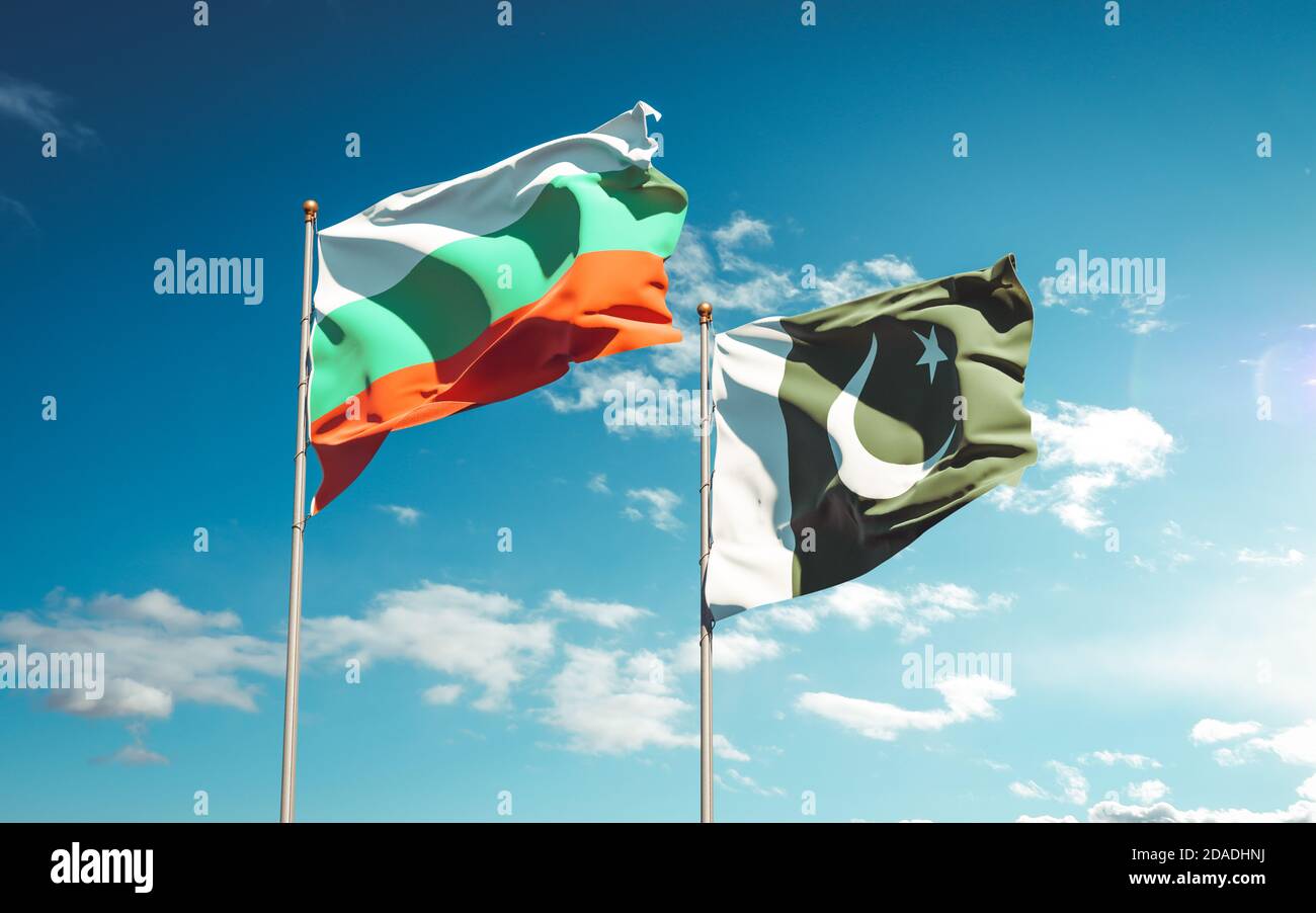 Beautiful national state flags of Pakistan and Bulgaria together at the ...