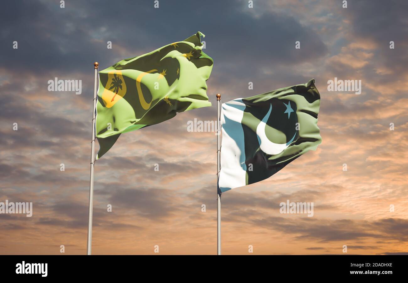 Beautiful national state flags of Pakistan and Cocos Island together at ...
