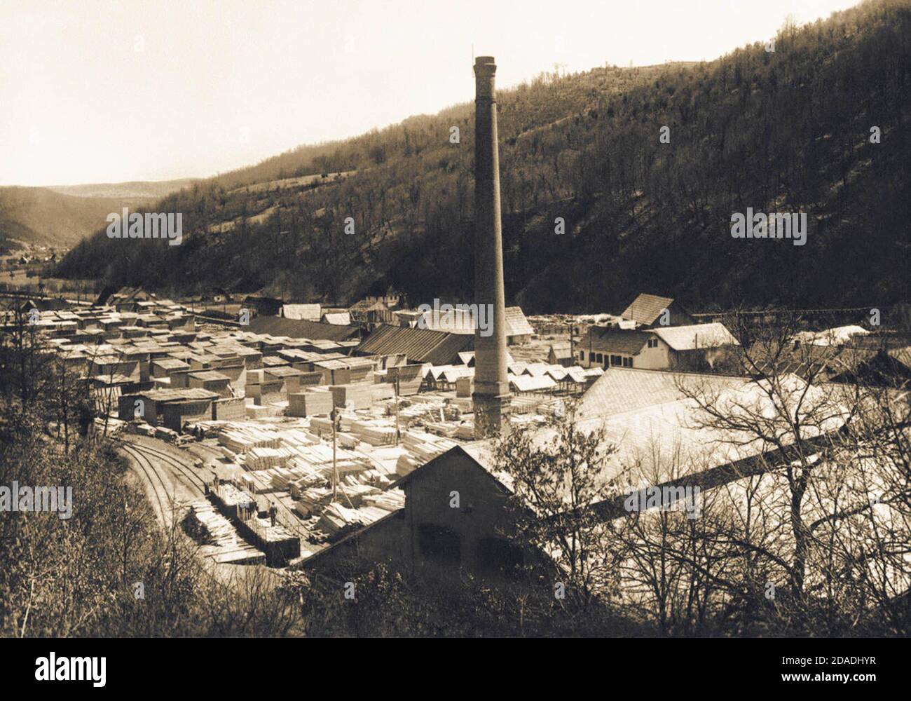 A closer look at the steam-powered sawmill of Giuseppe Feltrinelli & Co. in Podgrab Stock Photo