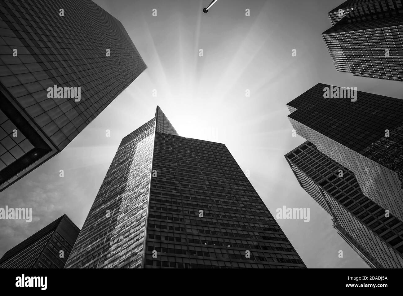 Black and white image of Manhattan modern architecture. Manhattan is