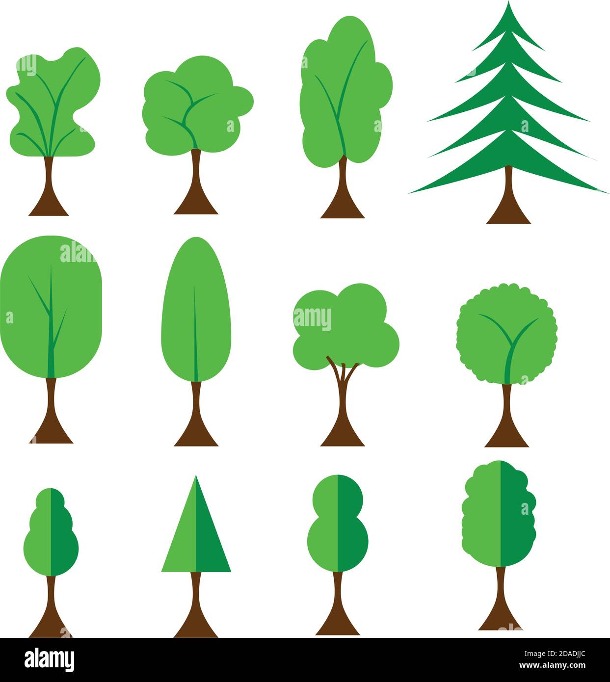 Set of trees icons, flat design elements, green color collection Stock ...