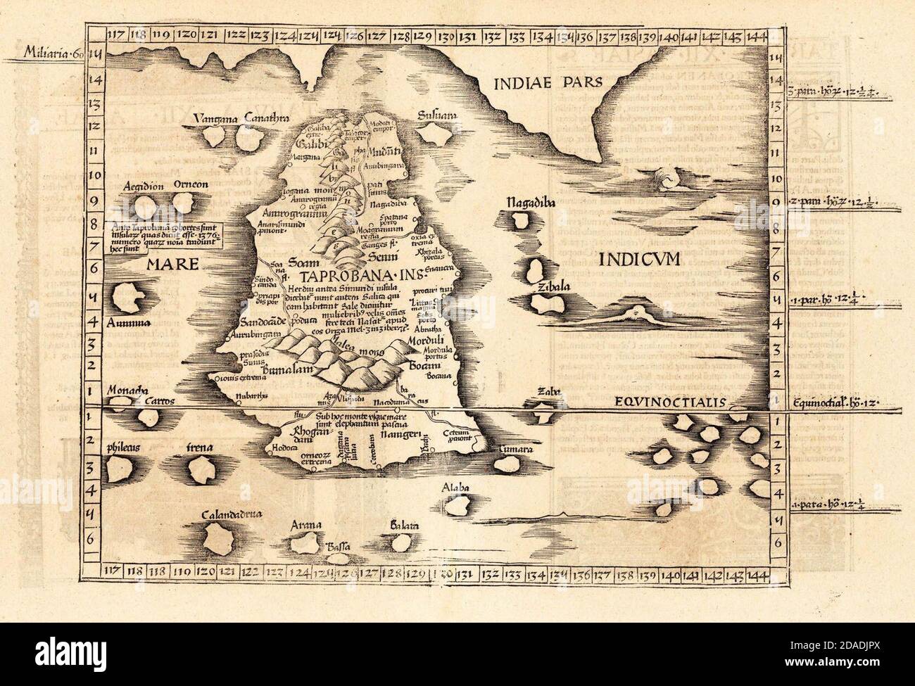 Ptolemy's world map of Ceylon, first century CE, in a 1535 publication Stock Photo