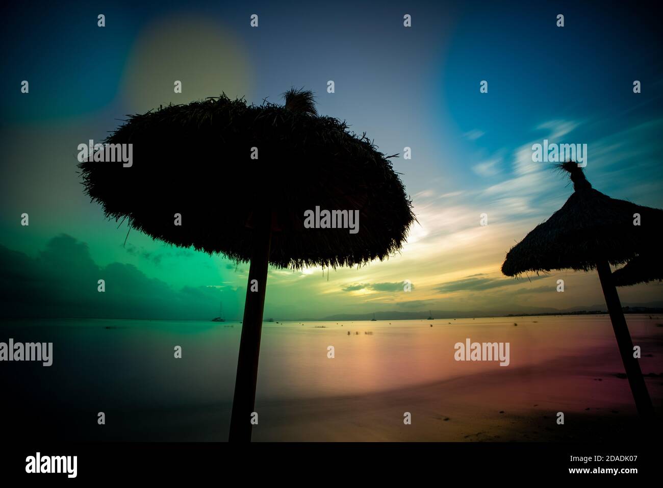 Sunset Umbrella Silhouette Stock Photo