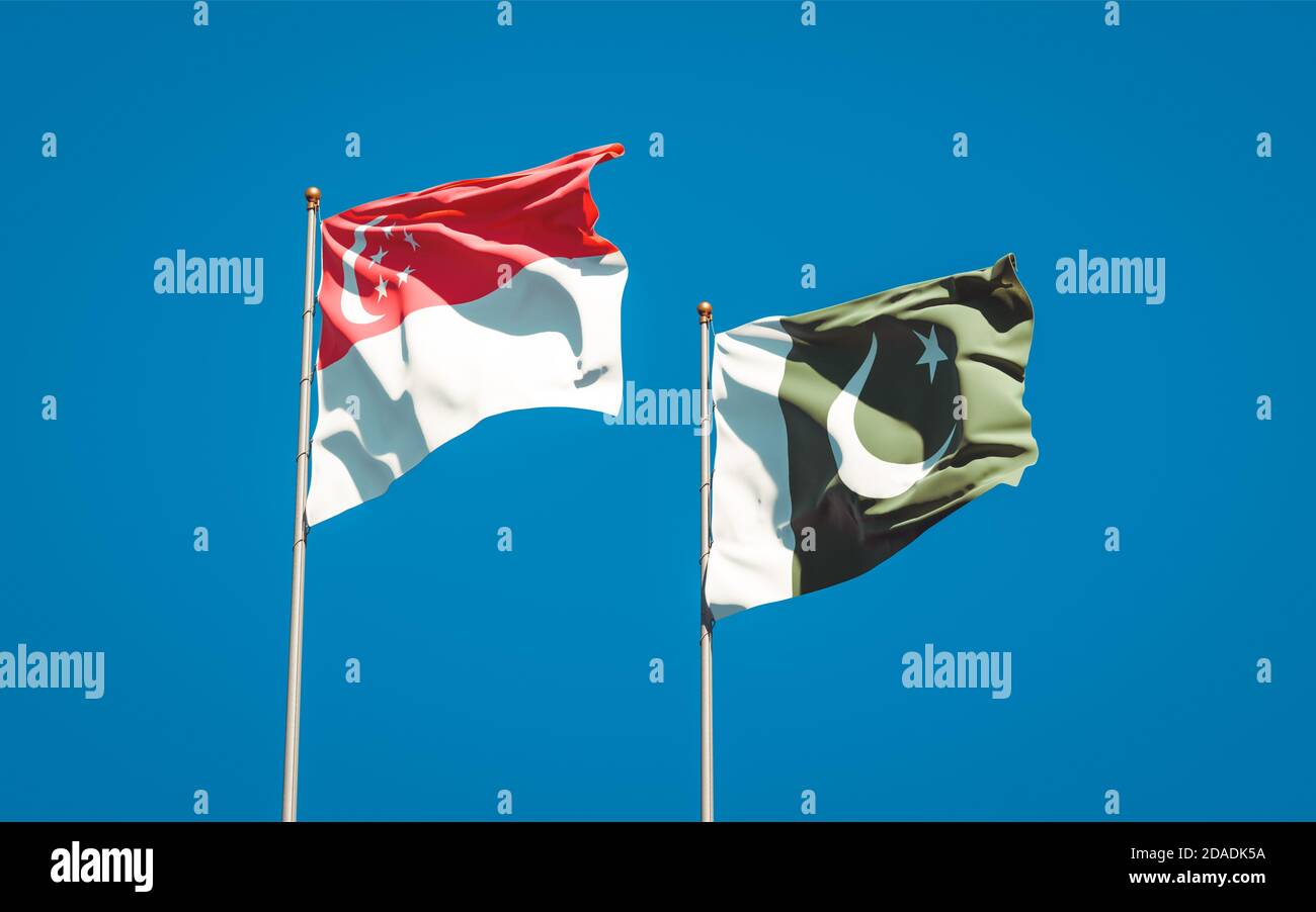 Beautiful national state flags of Singapore and Pakistan together at ...