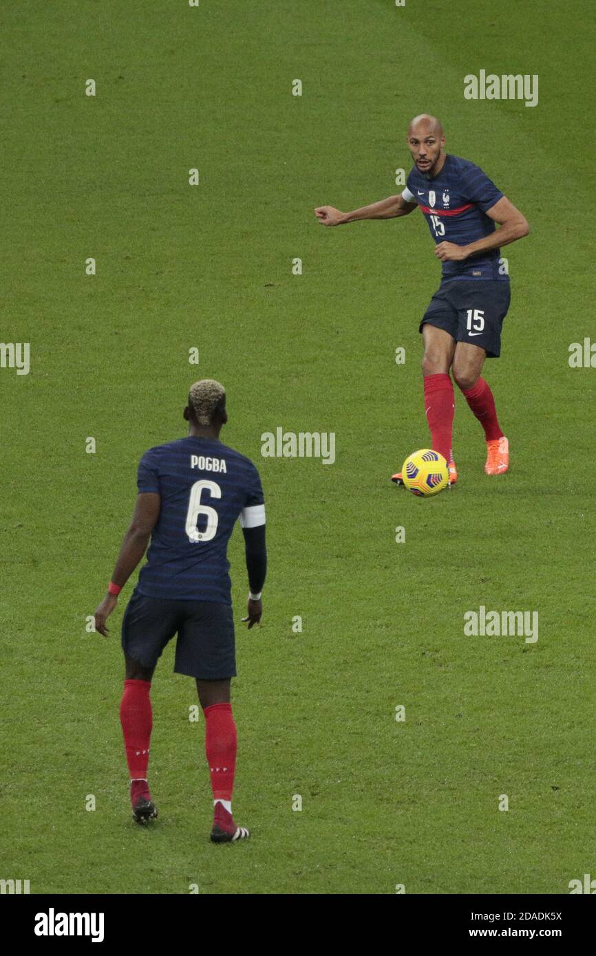 Steven Nzonzi (FRA) to Paul Pogba (FRA) during the International Friendly Game football match between France and Finland on November 11, 2020 at Sta P Stock Photo