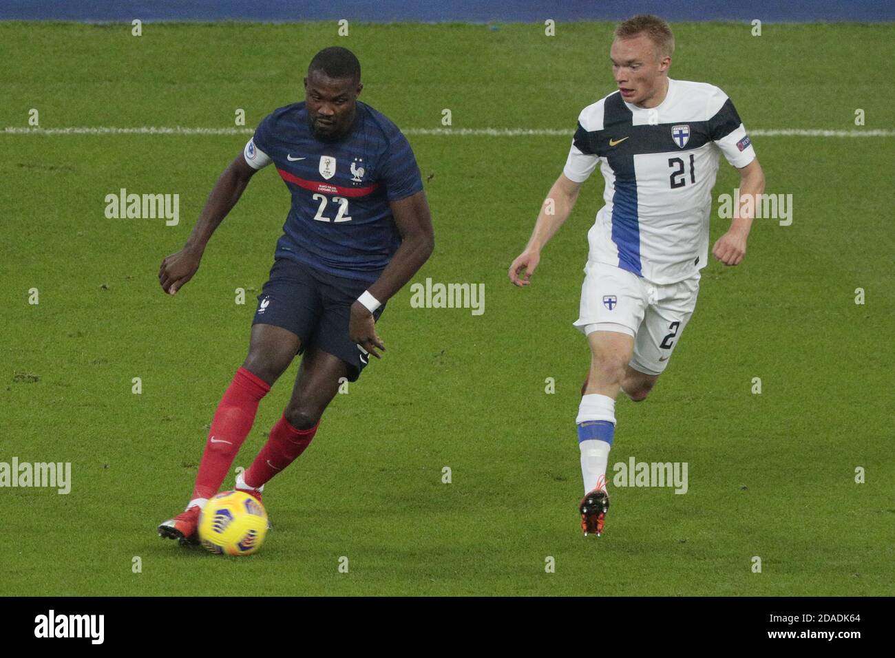 Marcus Thuram (FRA), Niskanen (FIN) during the International Friendly Game football match between France and Finland on November 11, 2020 at Stade d P Stock Photo