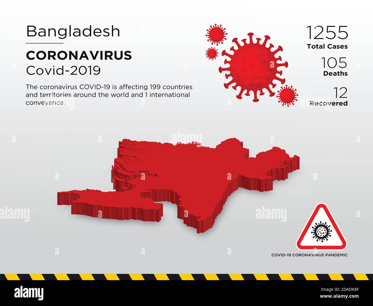 Bangladesh Affected Country 3D Map of Coronavirus Disease Design ...