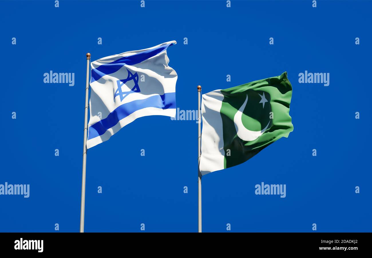 Beautiful national state flags of Israel and Pakistan together at the ...