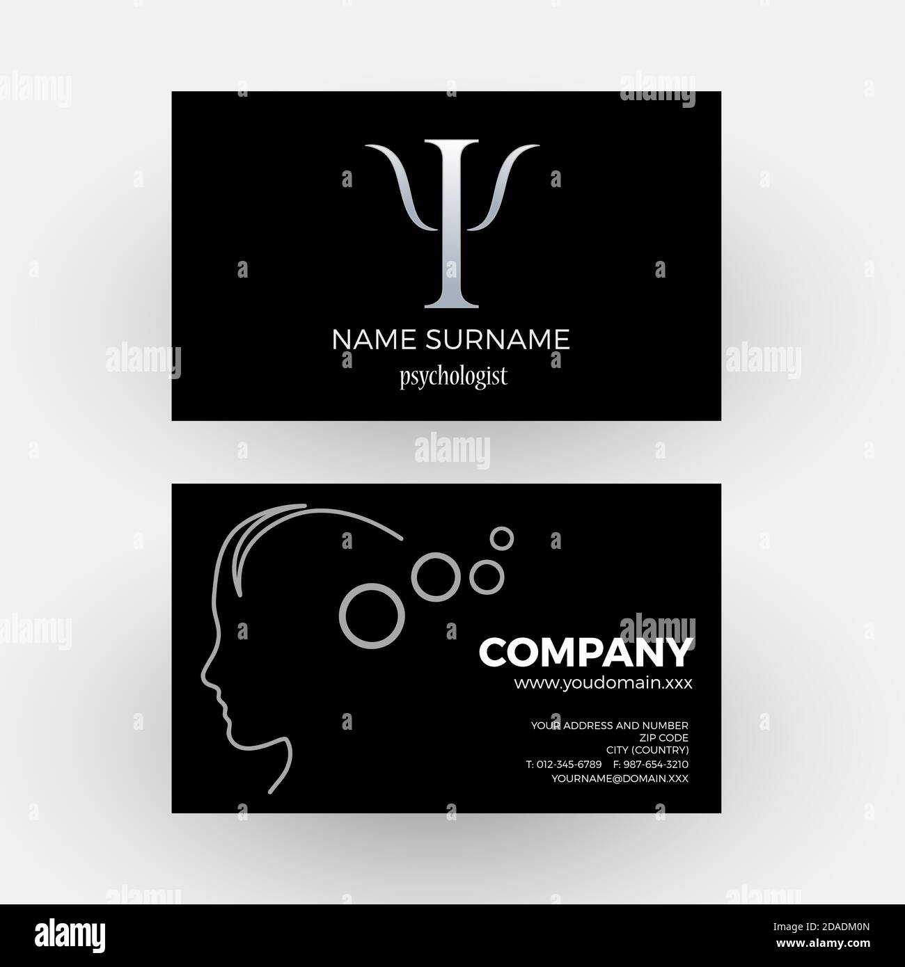 Vector abstract psychologist Business card in black Stock Vector Image